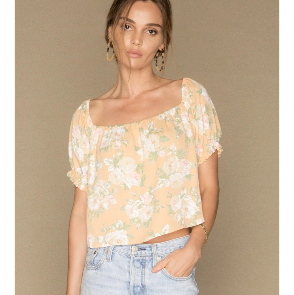 MERRITT CHARLES Bardot Blouse Sherbert‎ Floral Size XS Small